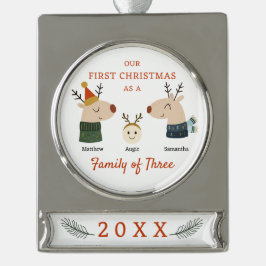 Familie der drei ersten Weihnachten Banner-Ornament Silber