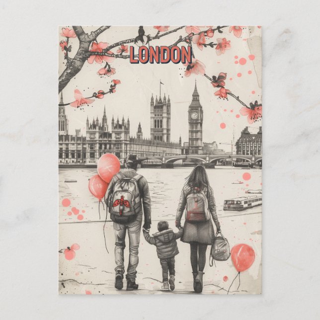 Familie der Drei in London Postkarte (Vorderseite)