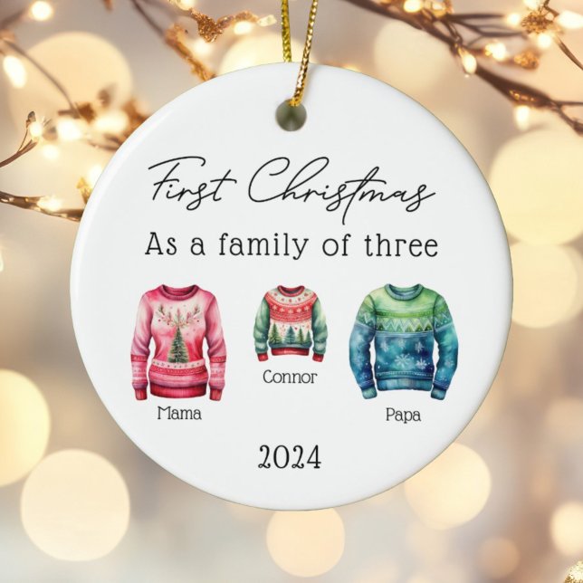 Familie der drei Weihnachtskrüger Baby Foto Keramik Ornament (Von Creator hochgeladen)