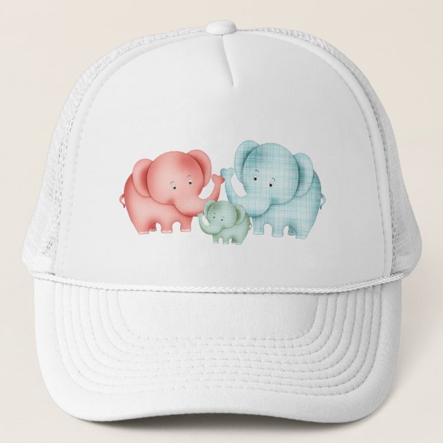 Familie der Elefanten Mama Vater und Baby Truckerkappe (Vorderseite)