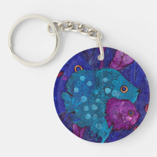 Familie der Fische, Unterwasser, Blau und Lila Schlüsselanhänger