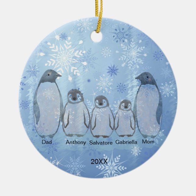 Familie der fünf Pinguine Weihnachten Keramik Ornament (Vorne)