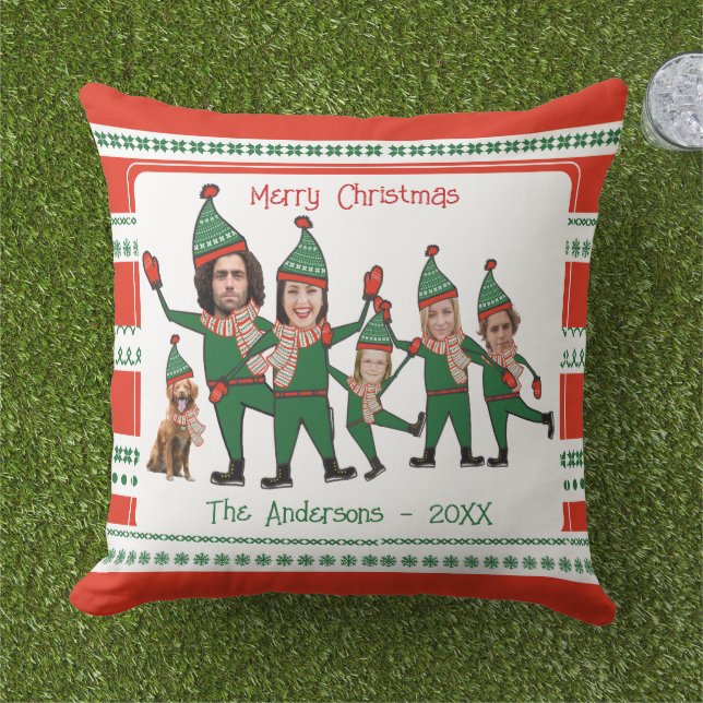 Familie der Funny Elf Fünf mit Hunde Roter Urlaub Kissen (Gras)