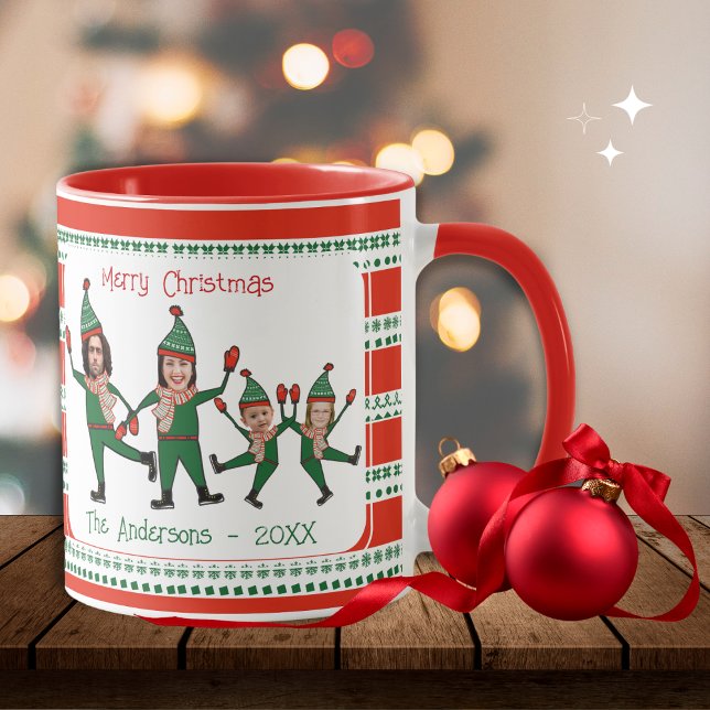 Familie der Funny Elf Vier Foto Rot Grünen Weihnac Tasse (Von Creator hochgeladen)