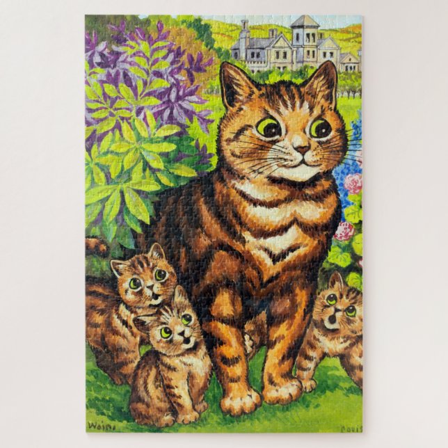 Familie der Katzen in einem Garten, Louis Wain (Vertikal)