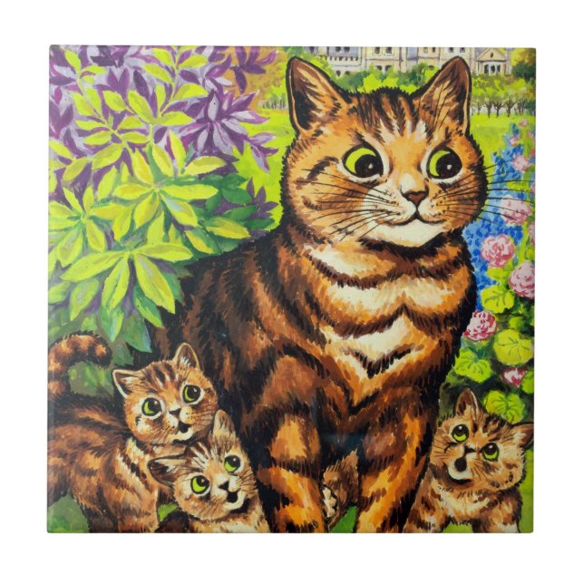 Familie der Katzen in einem Garten, Louis Wain Fliese (Vorderseite)