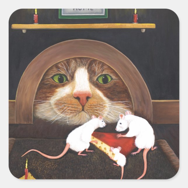 Familie der Katzen und Mäuse Quadratischer Aufkleber (Vorderseite)