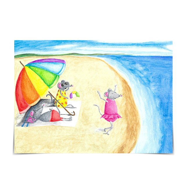 Familie der Maus bei Beach Summertime Grußkarte Karte (The mouse family is enjoying a fun day at the beach!)