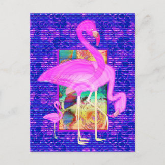 Familie der rosa Flamingos Muscheln und Hibiskus K Postkarte