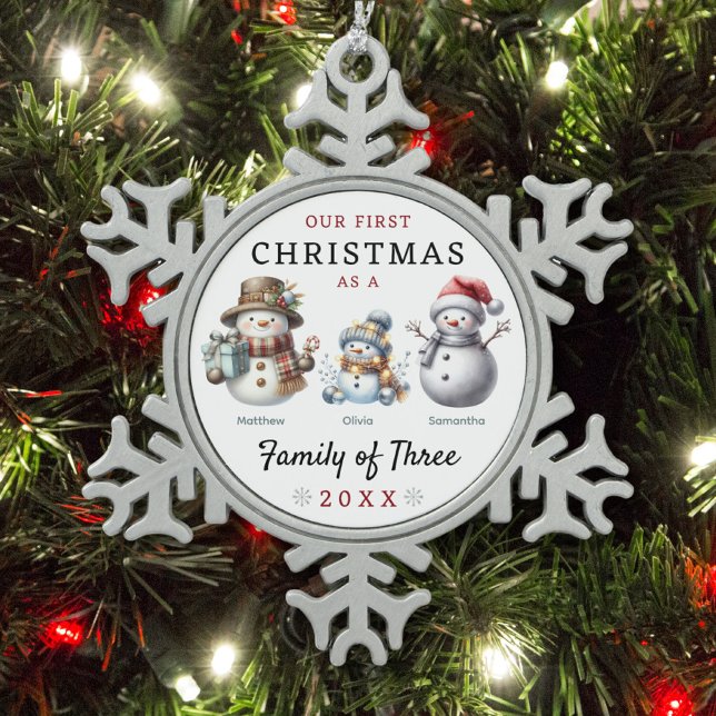 Familie der Schneemänner drei Weihnachten Schneeflocken Zinn-Ornament (Von Creator hochgeladen)
