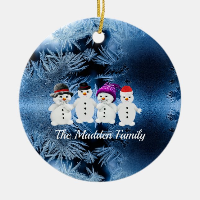 Familie der Schneemänner mit vier Keramiken Keramik Ornament (Vorne)