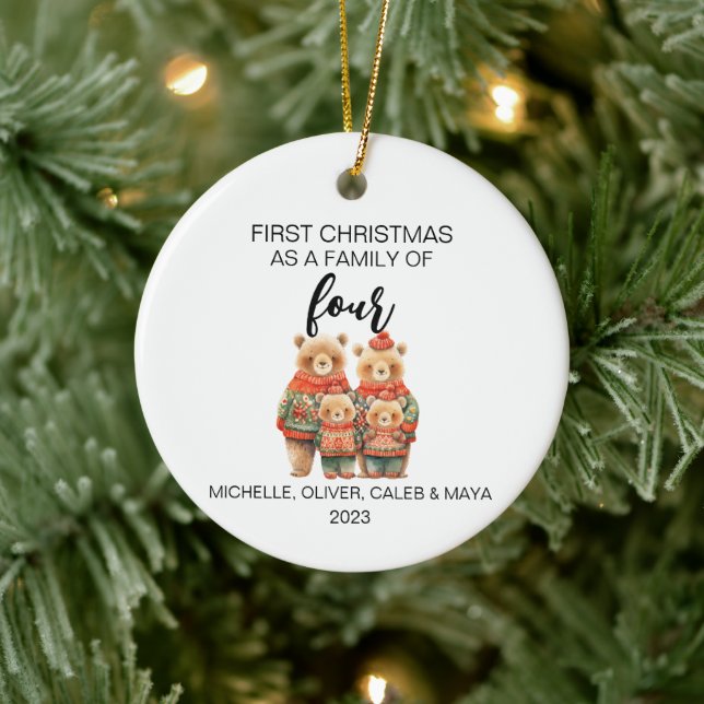 Familie der vier ersten Weihnachtsbären Keramik Ornament (Baum)