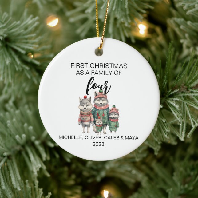 Familie der vier ersten Weihnachtswölfe Keramik Ornament (Baum)