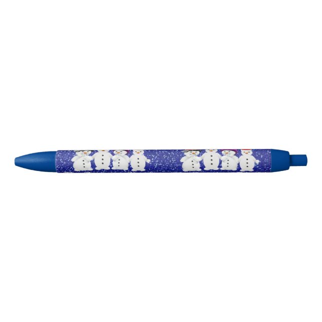 Familie der vier Snowmen Blue Sparkle Winter Kugelschreiber (Vorderseite)