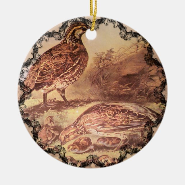 Familie der Wachtelmauer Keramik Ornament (Vorne)