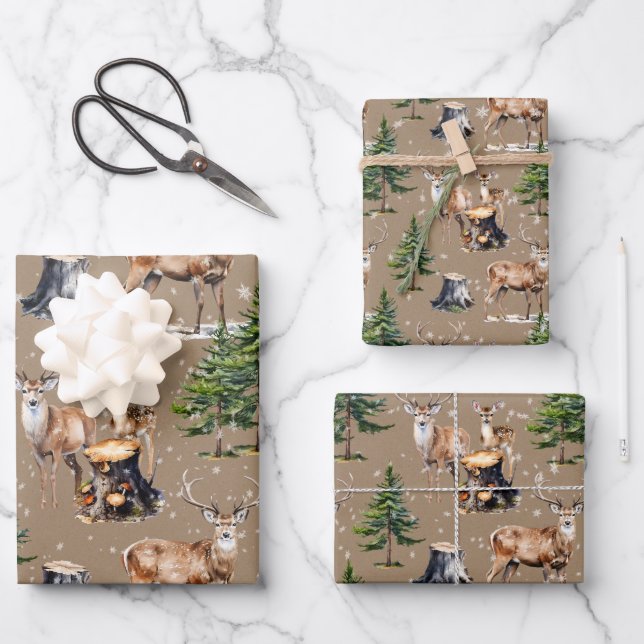 Familie der Waldtiere, die durch den Wald fressen Geschenkpapier Set (Vorderseite)