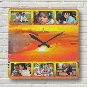 Familie, Freunde Foto-Collage Sonnenuntergang 2443 Quadratische Wanduhr