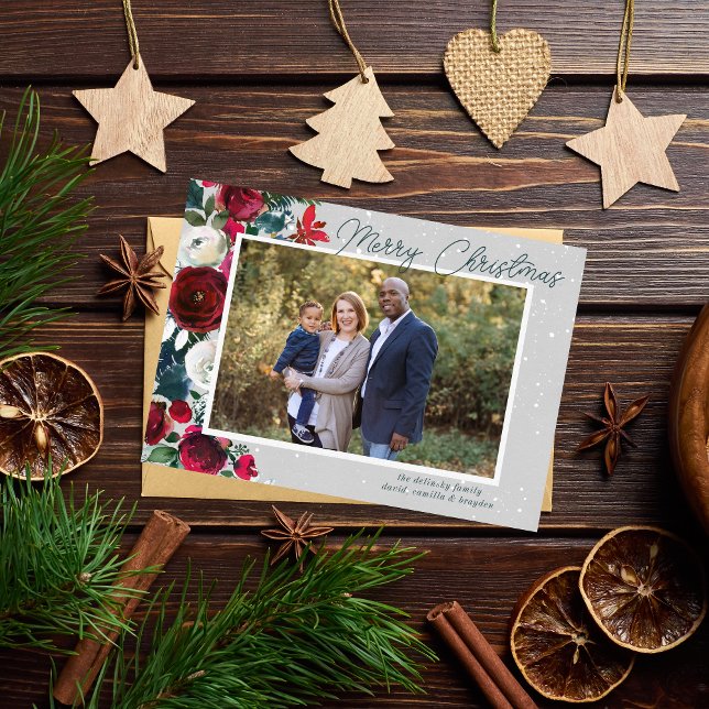 Familie Frohe Weihnachten Urlaub Flora Foto-Karte (Von Creator hochgeladen)