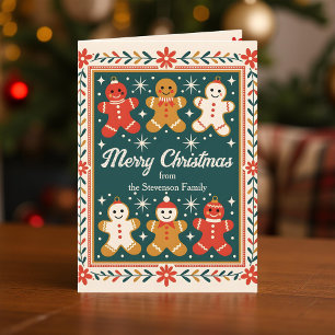 Familie Gingerbread Mann Frohe Weihnachtsfeiertag Karte