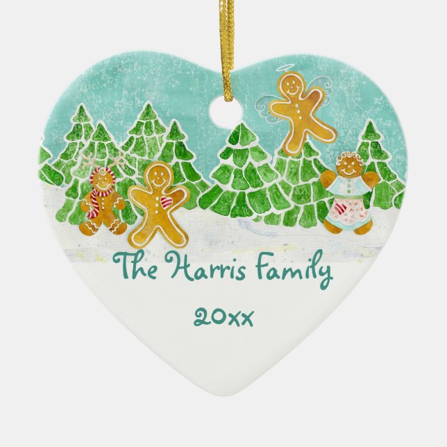 Familie Gingerbread und Engel-Ornament Keramik Ornament (Vorne)