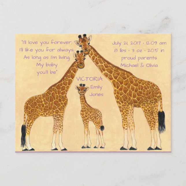 Familie Giraffe - Geburtsankündigung Ankündigungspostkarte (Vorderseite)