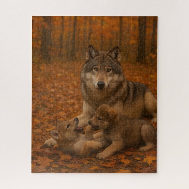 Familie Herbst Wolf Kindermädchen im Herbstwald (Vertikal)