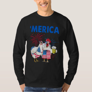 Familie Hühner trinken Amerika Fahne Bierfreude 4 T-Shirt
