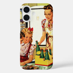 Familie im Retro-Stil, Mutter mit Kindern, Snacks  title_seo2