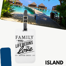 Familie, in der das Leben beginnt Typografie Zitat Gepäckanhänger