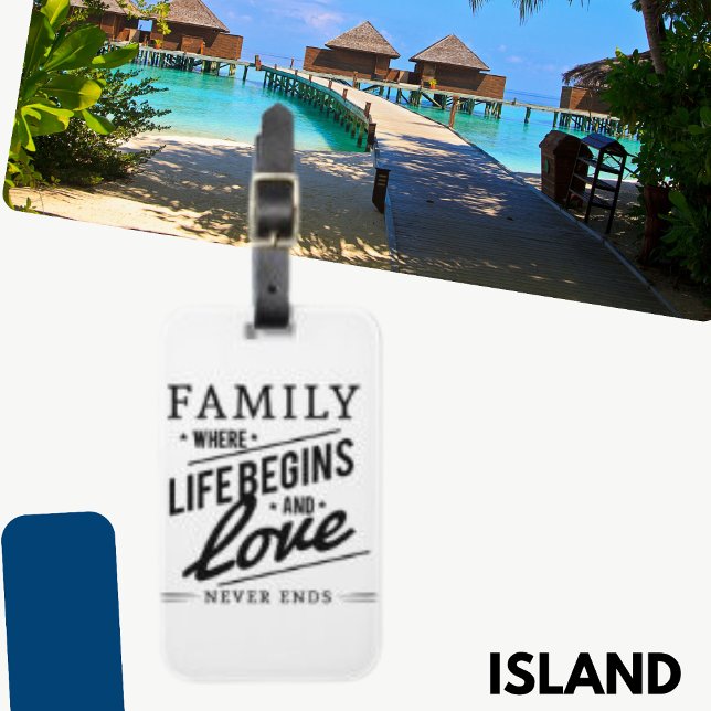 Familie, in der das Leben beginnt Typografie Zitat Gepäckanhänger (Von Creator hochgeladen)