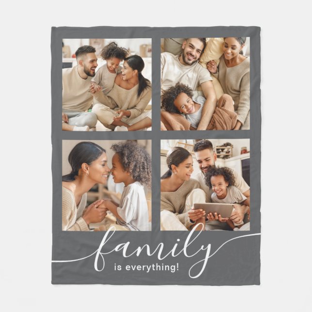 Familie ist alles 4 Foto Collage Grau Fleecedecke (Vorderseite)