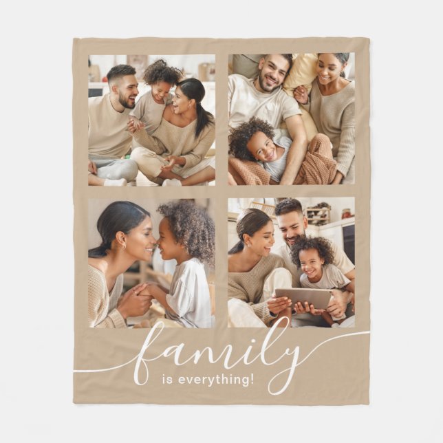 Familie ist alles 4 Foto Collage in Tan Fleecedecke (Vorderseite)