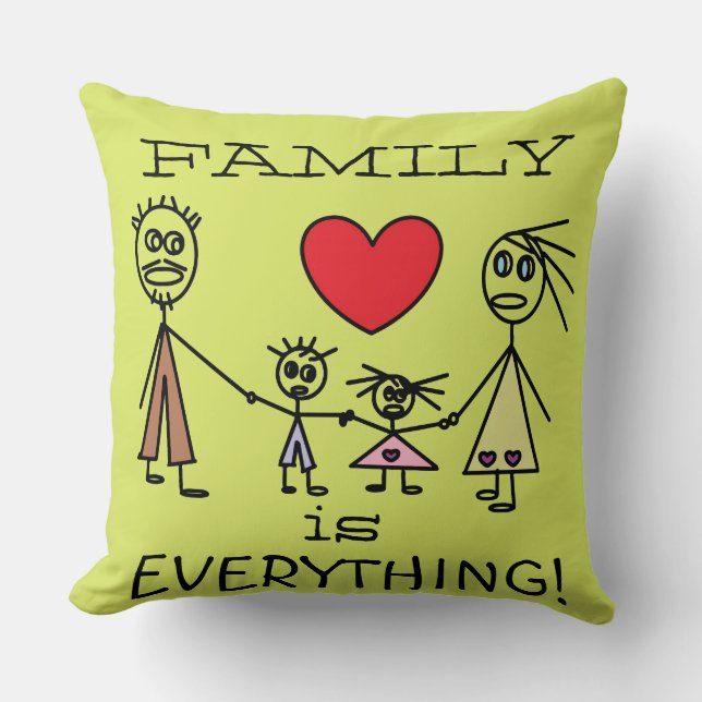 FAMILIE ist alles Niedliche Strichmännchen Kissen (Vorderseite)