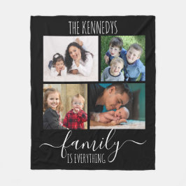 Familie ist alles Zitat 4 Foto Collage Schwarz Fleecedecke