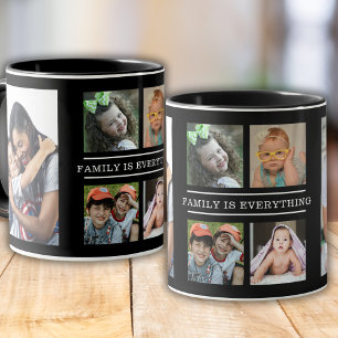 Familie ist alles Zitat 6 Foto Collage schwarz Tasse