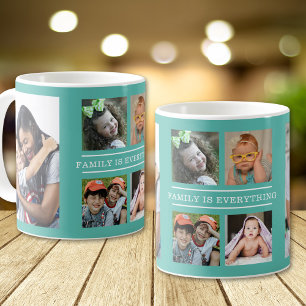 Familie ist alles Zitat 6 Foto-Collage Teal Kaffeetasse