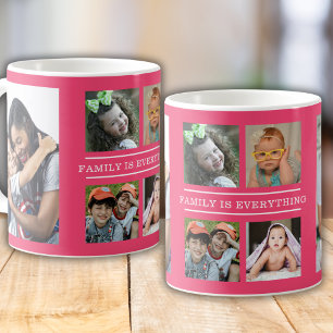 Familie ist alles Zitat Rosa 6 FotoCollage Kaffeetasse
