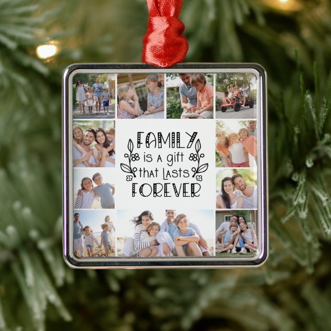 Familie ist ein Geschenk 10 Foto Collage Ornament Aus Metall (Baum)