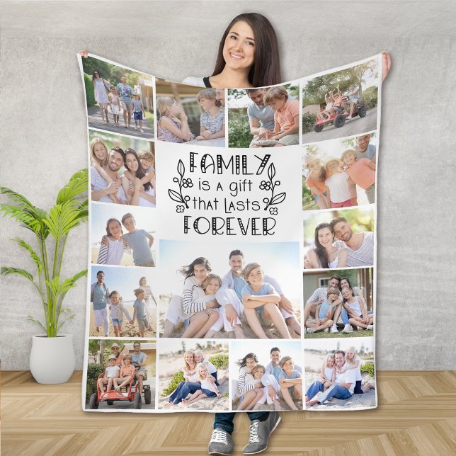 Familie ist ein Geschenk 15 Foto Collage Fleecedecke (Von Creator hochgeladen)