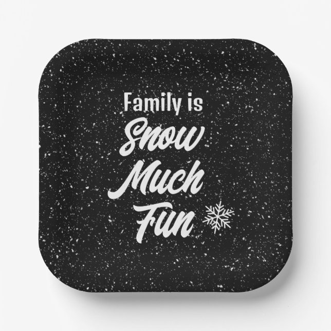 Familie ist Schneeflocken auf schwarz Pappteller (Vorderseite)