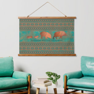 Familie Javelina Südwest Kupfer Aquamarin Personal Wandteppich Mit Holzrahmen