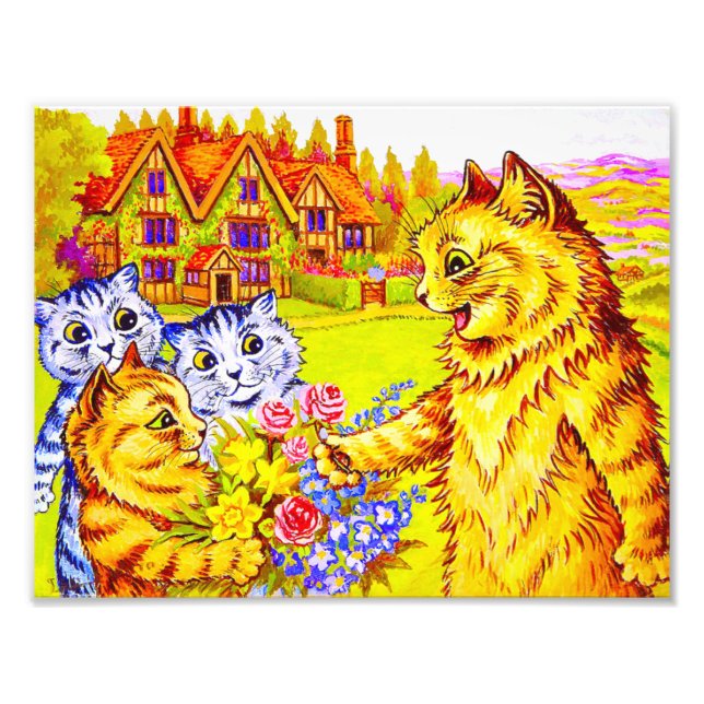 Familie Katzen im Garten Fotodruck (Vorne)