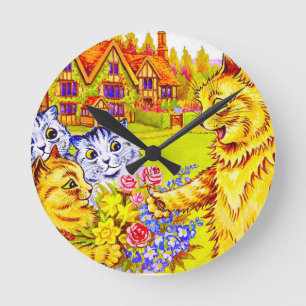 Familie Katzen im Garten Runde Wanduhr