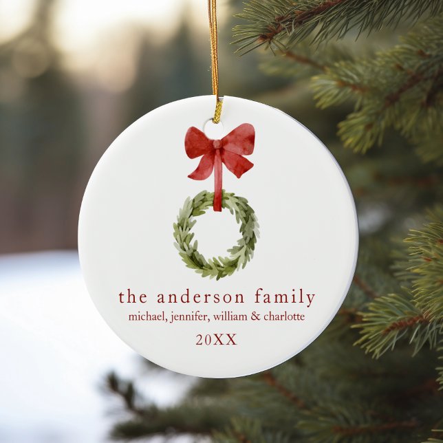Familie Keepake Weihnachtsgrün Red Bow Keramik Ornament (Von Creator hochgeladen)