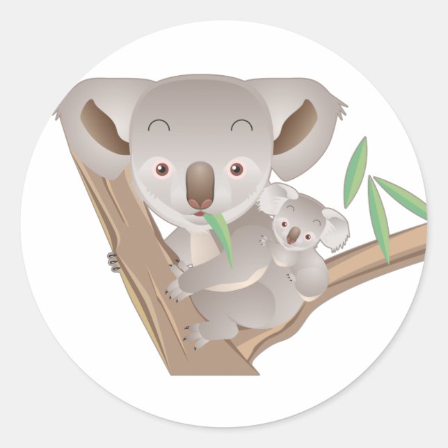 Familie Koala Runder Aufkleber (Vorderseite)