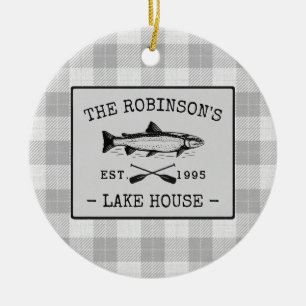 Familie Lake House Oars Fischen Rustikal Weiß Kari Keramik Ornament