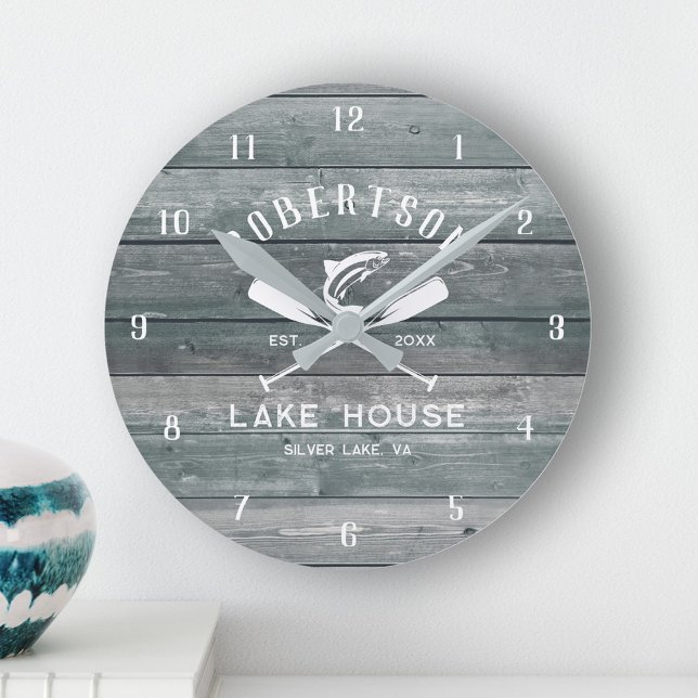 Familie Lake House Rustikales Aquamarines Holz Runde Wanduhr (Von Creator hochgeladen)