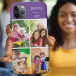 Familie Lila 4 FotoCollage Custom Case-Mate iPhone Hülle<br><div class="desc">Erstellen Sie Ihre eigene individuelle Telefonzelle für iPhone 11 pro max und viele andere Modelle. Das Design verfügt über eine Rastermuster-Foto-Collage mit 4 Ihrer Lieblings-Fotos, Ihrem Namen und dem Wort "Familie". Die Fotovorlage ist für Sie bereit, um Ihre Fotos hinzuzufügen, und arbeitet im Uhrzeigersinn von oben verlassen. Das Design hat...</div>