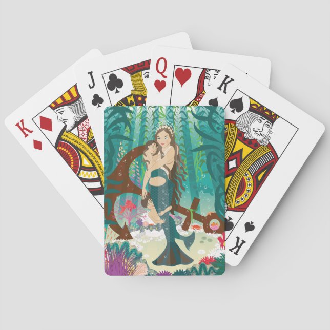 Familie Mermaid (Brünetten) Spielkarten (Rückseite)