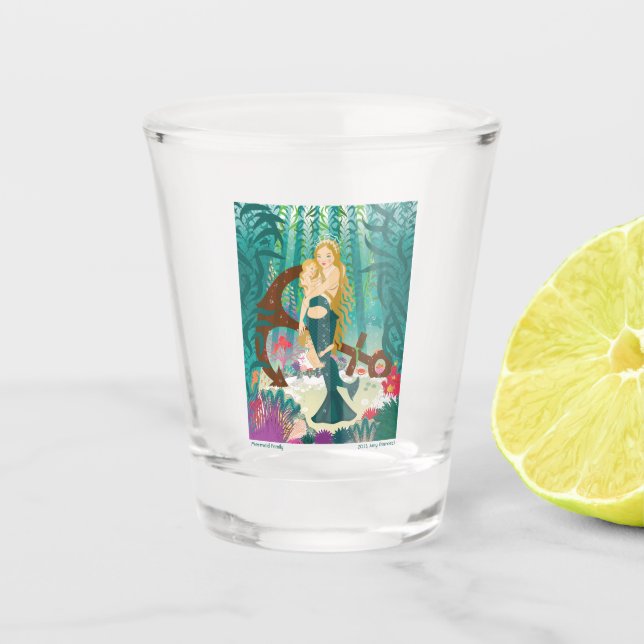 Familie Mermaid (dunkle Blondinen) Schnapsglas (Vorderseite)